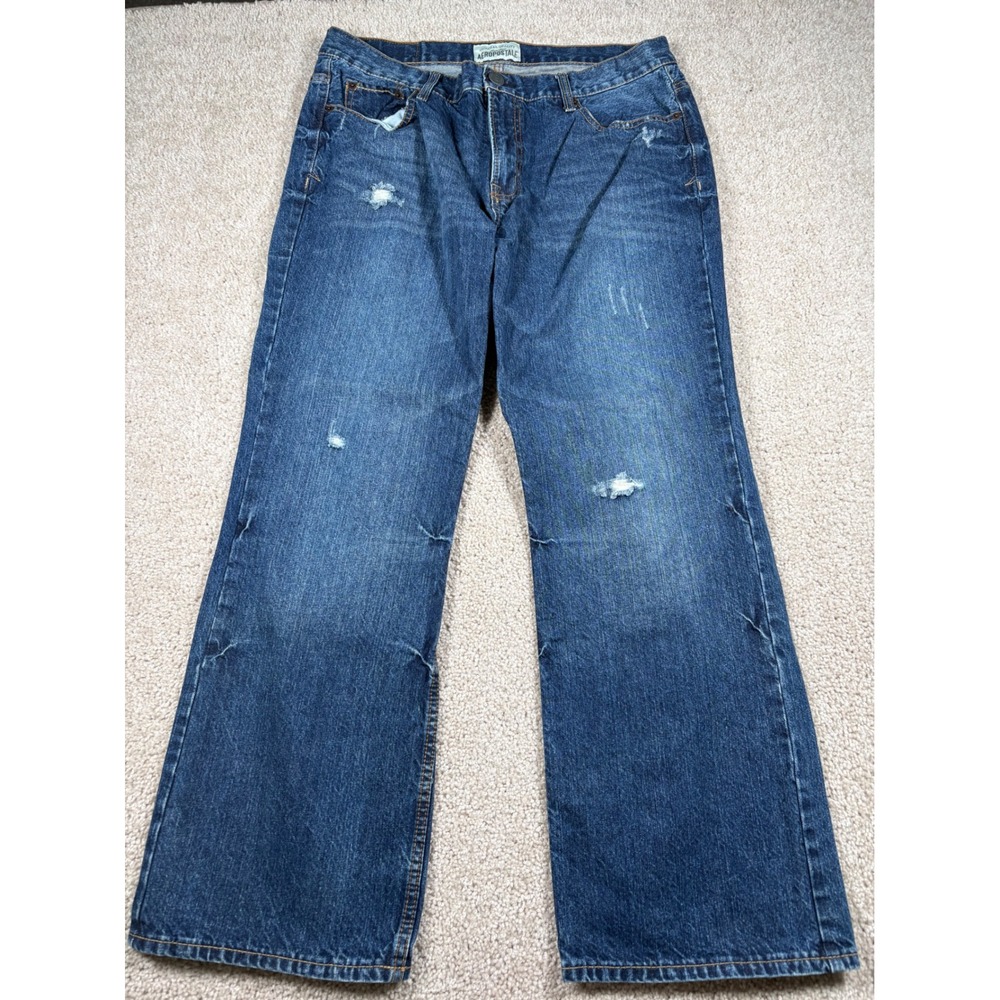 Aeropostale Benton Original Bootcut Jeans Mens 34x30 Medium Wash Distressed y2k